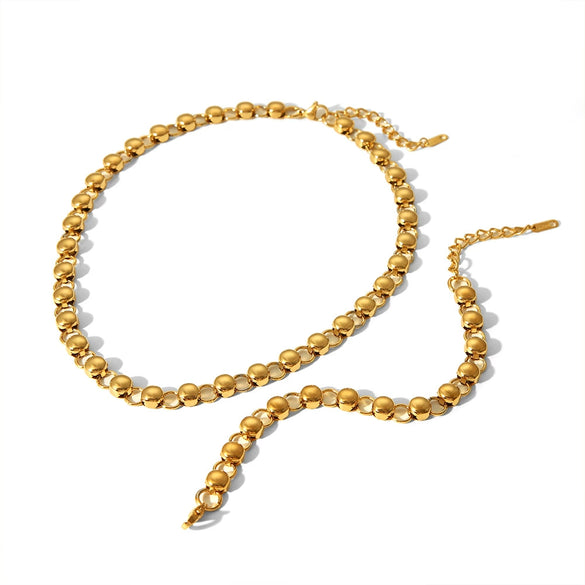 Trendy Round Bead Titanium Steel And Stainless Steel Jewelry Suit With Exaggerated Small Bread Chain Electroplated With Pvd Furnace Real Gold