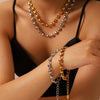 Trendy Round Bead Titanium Steel And Stainless Steel Jewelry Suit With Exaggerated Small Bread Chain Electroplated With Pvd Furnace Real Gold