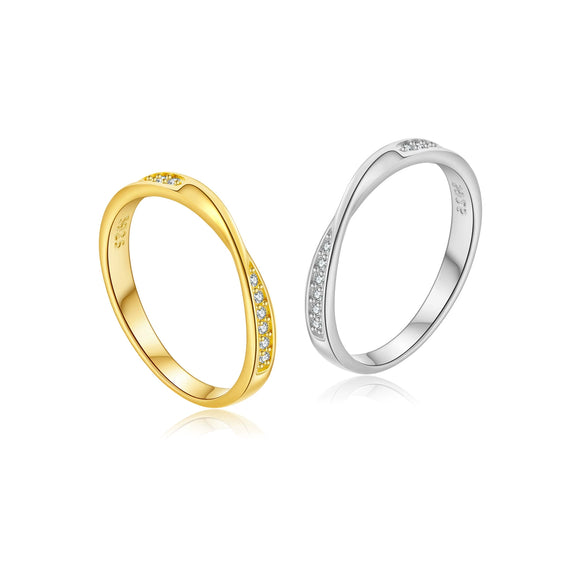 Trendy S925 Sterling Silver Geometric Ring Inlaid With Zircon Electroplated With Platinum Or 18K Gold For Women And Unisex