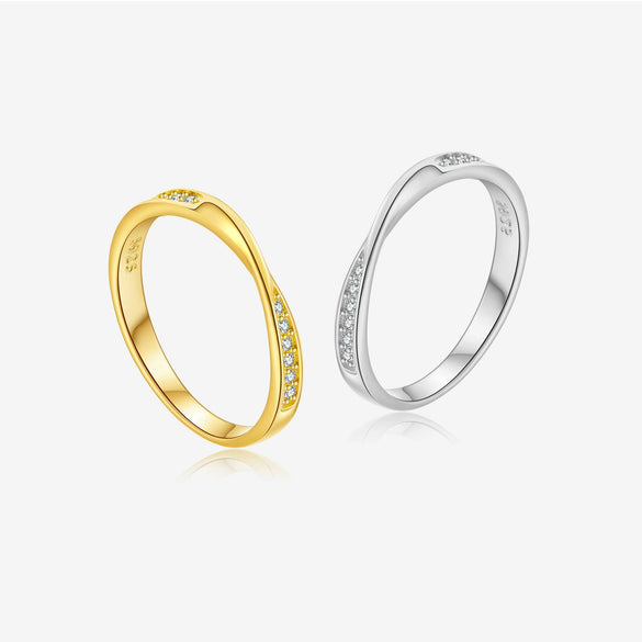 Trendy S925 Sterling Silver Geometric Ring Inlaid With Zircon Electroplated With Platinum Or 18K Gold For Women And Unisex
