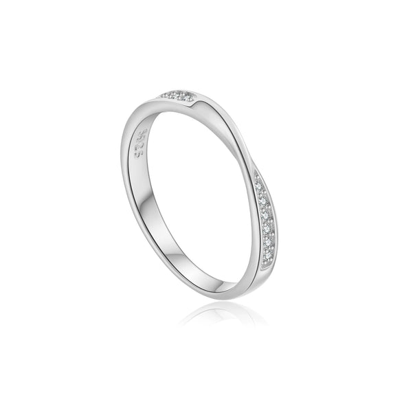 Trendy S925 Sterling Silver Geometric Ring Inlaid With Zircon Electroplated With Platinum Or 18K Gold For Women And Unisex