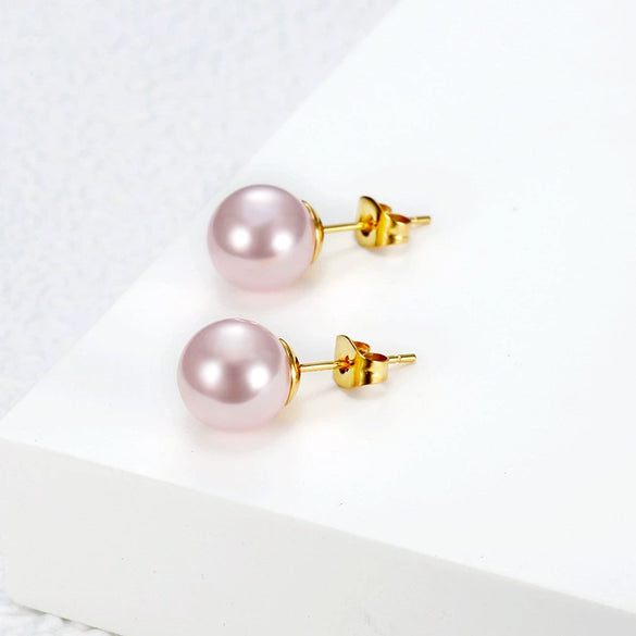 Trendy Simple Pearl Geometry Earrings For Women Electroplated Titanium Steel Elegant Fashion Jewelry Gift