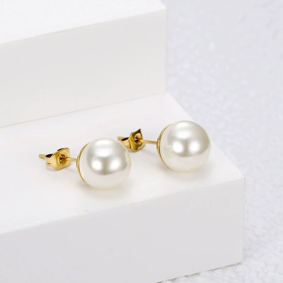 Trendy Simple Pearl Geometry Earrings For Women Electroplated Titanium Steel Elegant Fashion Jewelry Gift
