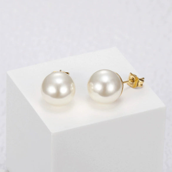 Trendy Simple Pearl Geometry Earrings For Women Electroplated Titanium Steel Elegant Fashion Jewelry Gift
