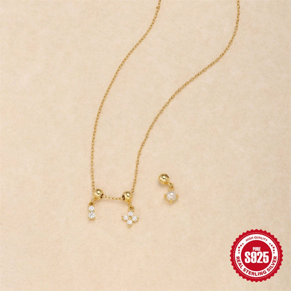 Trendy Square Crystal Zircon Pearl Pendant Necklace With Removable Pendant And Adjustable Accessories 925 Silver Animal Zodiac Pattern Electroplating Treatment For Women