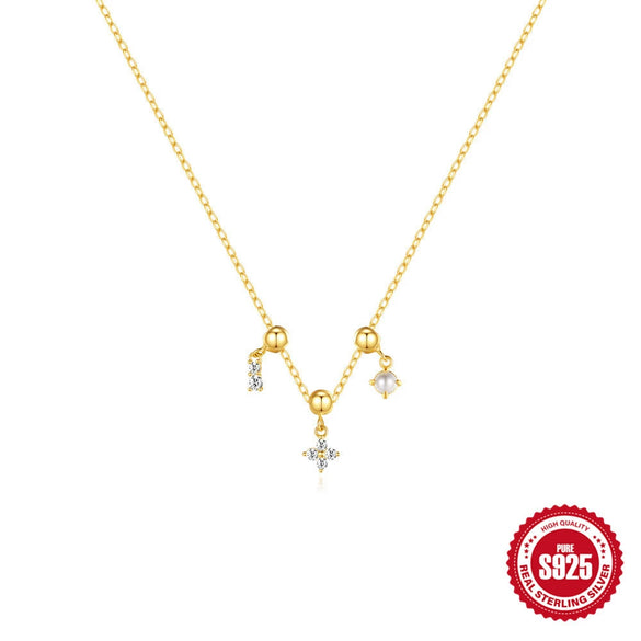 Trendy Square Crystal Zircon Pearl Pendant Necklace With Removable Pendant And Adjustable Accessories 925 Silver Animal Zodiac Pattern Electroplating Treatment For Women