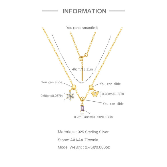 Trendy Square 925 Silver Butterfly Flower Pendant Necklace With Removable Pendant Electroplated For Women Animal Zodiac Pattern