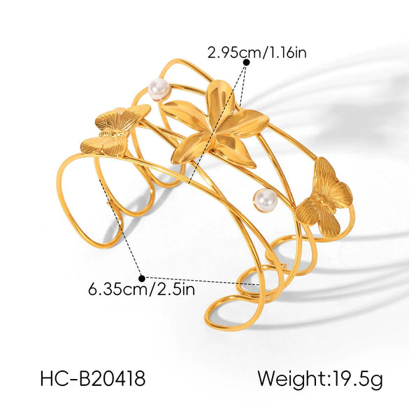 Trendy Stainless Steel Electroplated Butterfly Open Bracelet And Flower Open Ring Accessories For Women
