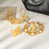 Trendy Stainless Steel Electroplated Butterfly Open Bracelet And Flower Open Ring Accessories For Women