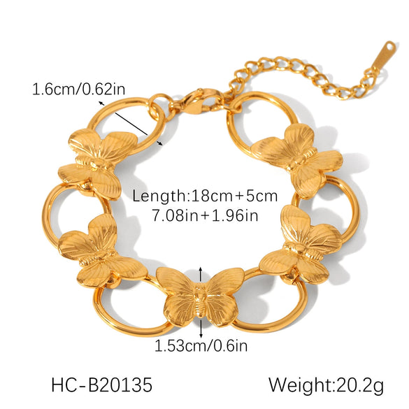 Trendy Stainless Steel Electroplated Butterfly Open Bracelet And Flower Open Ring Accessories For Women