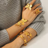 Trendy Stainless Steel Electroplated Butterfly Open Bracelet And Flower Open Ring Accessories For Women