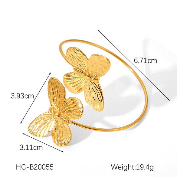 Trendy Stainless Steel Electroplated Butterfly Open Bracelet And Flower Open Ring Accessories For Women