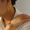 Trendy Stainless Steel Geometric Open Bracelet And Earrings For Women With Electroplating