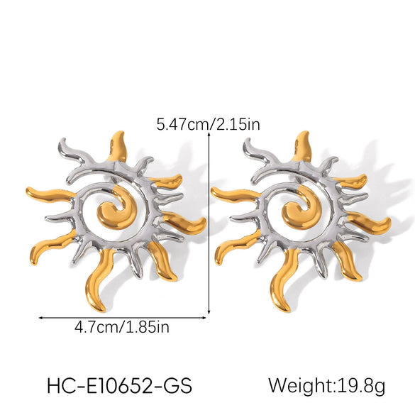 Trendy Stainless Steel Geometric Open Bracelet And Earrings For Women With Electroplating