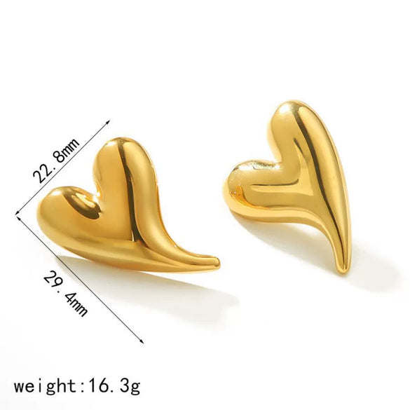Trendy Stainless Steel Heart Shaped Stud Earrings For Women With Irregular Lava Heart Design And Real Gold Plated Finish