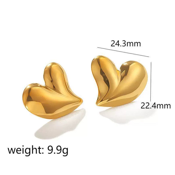 Trendy Stainless Steel Heart Shaped Stud Earrings For Women With Irregular Lava Heart Design And Real Gold Plated Finish