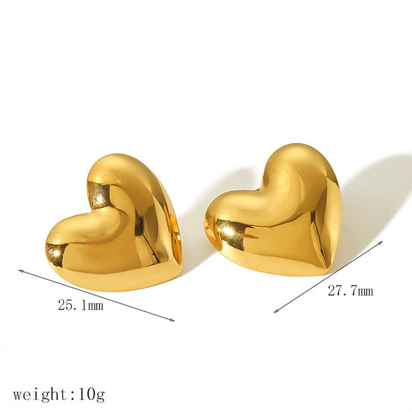 Trendy Stainless Steel Heart Shaped Stud Earrings For Women With Irregular Lava Heart Design And Real Gold Plated Finish