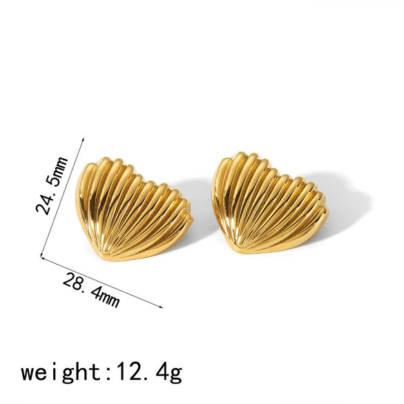 Trendy Stainless Steel Heart Shaped Stud Earrings For Women With Irregular Lava Heart Design And Real Gold Plated Finish