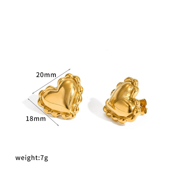 Trendy Stainless Steel Heart Shaped Stud Earrings For Women With Irregular Lava Heart Design And Real Gold Plated Finish