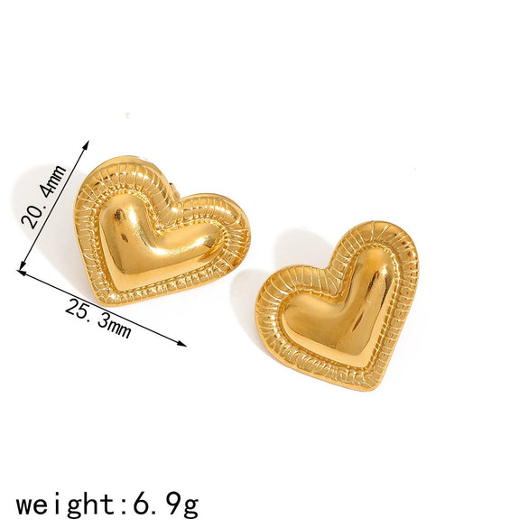 Trendy Stainless Steel Heart Shaped Stud Earrings For Women With Irregular Lava Heart Design And Real Gold Plated Finish
