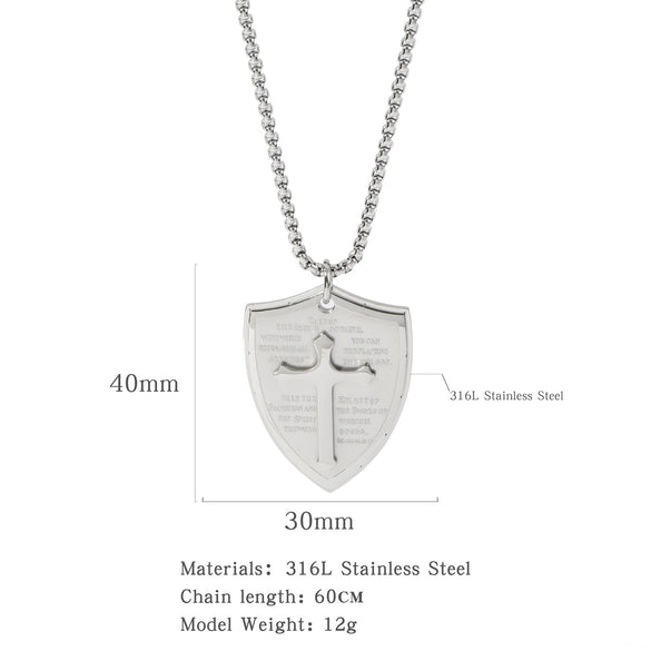 Trendy Stainless Steel Shield Pendant Unisex Necklace With Round Beads And Electroplating Treatment Geometric Style