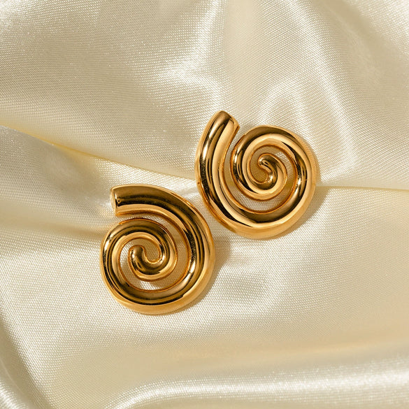 Trendy Swivel Pattern Thread Earrings For Women 18K Gold Plated Stainless Steel With Geometric Design And Electroplating