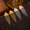 Trendy Titanium Steel Electroplated Women's Earrings With Geometric Pattern And Triangle Devil's Eye Long Round Bead Tassel