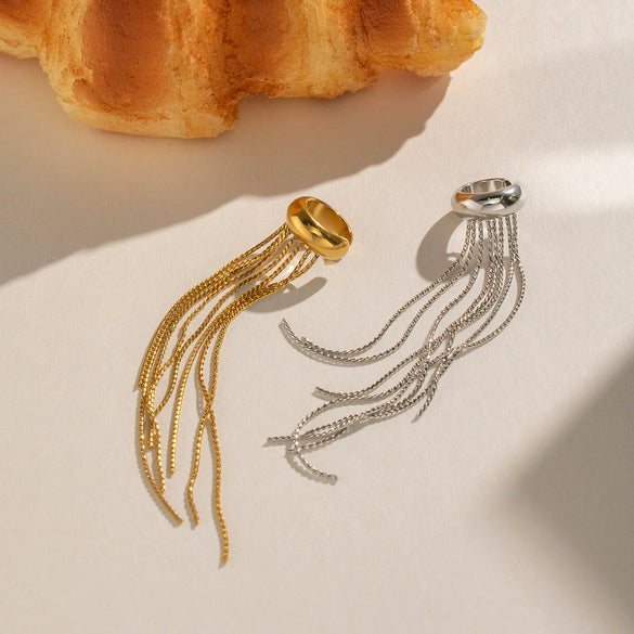 Trendy Unique Tassel Hoop Ear Clips Non Pierced Ear Cuffs Women's Accessories Stainless Steel Vacuum Plated Earrings