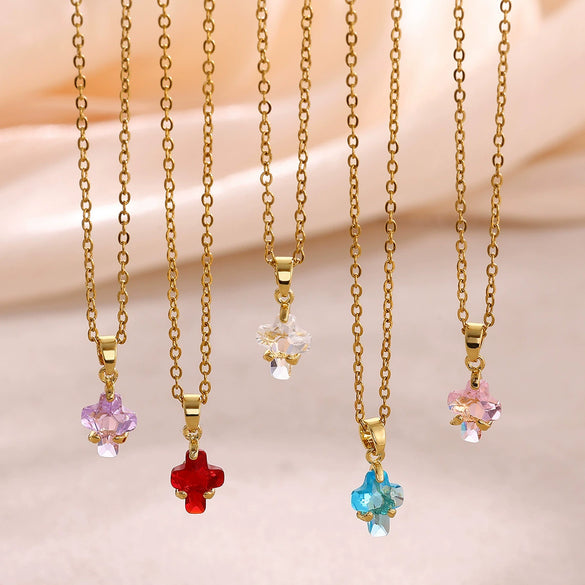 Trendy Unisex Gold Electroplated Cross Necklace With Copper Zircon Stainless Steel Pendant