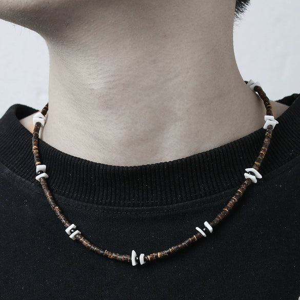 Trendy Unisex Hiphop Bohemian Style Shell Coconut Shell Wood Beads Stitching O Chain Necklace Handmade Geometric Pattern Stainless Steel Fadeless