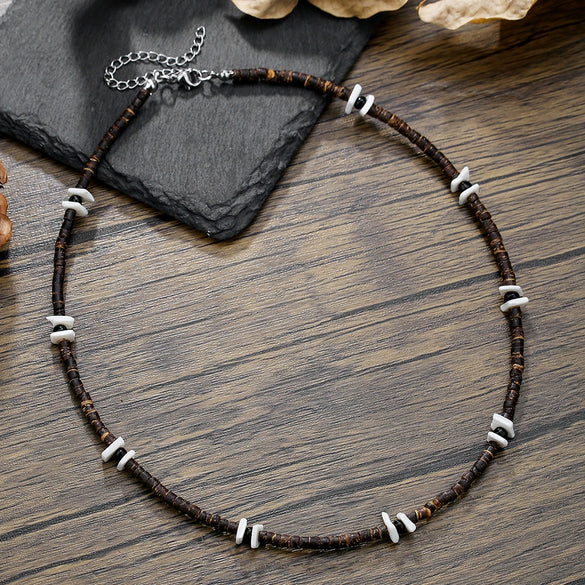 Trendy Unisex Hiphop Bohemian Style Shell Coconut Shell Wood Beads Stitching O Chain Necklace Handmade Geometric Pattern Stainless Steel Fadeless