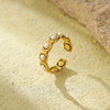 Trendy Versatile Open Ring Stainless Steel Jewelry Inlaid With Pearls Light Luxury Style Electroplated