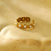Trendy Versatile Open Ring Stainless Steel Jewelry Inlaid With Pearls Light Luxury Style Electroplated