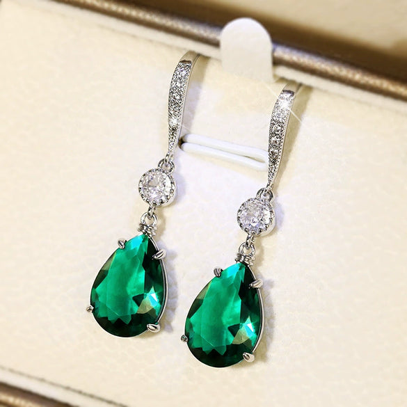 Trendy Women's Copper Dropshaped Blue Topaz Imitation Crystal Earrings