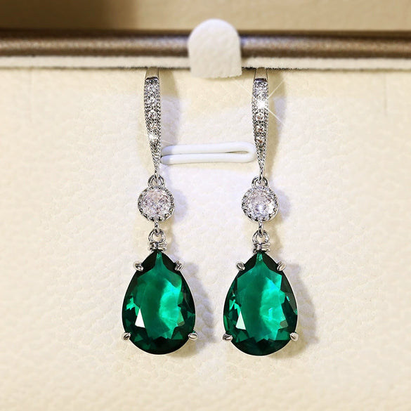 Trendy Women's Copper Dropshaped Blue Topaz Imitation Crystal Earrings