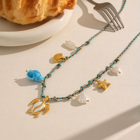 Trendy Women's Geometric Stainless Steel Rope Chain Pendant Necklace With Pvd Furnace Vacuum Real Gold Plating