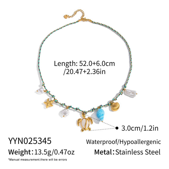 Trendy Women's Geometric Stainless Steel Rope Chain Pendant Necklace With Pvd Furnace Vacuum Real Gold Plating