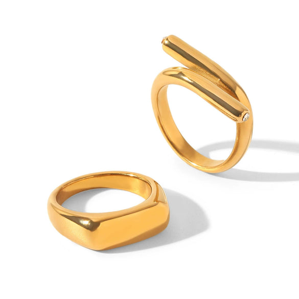 Trendy Women's Gold Plated Geometric Stainless Steel Ring