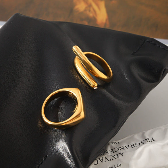 Trendy Women's Gold Plated Geometric Stainless Steel Ring