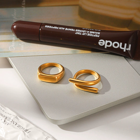 Trendy Women's Gold Plated Geometric Stainless Steel Ring