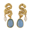 Trendy Women's Stainless Steel Earrings With Gold Snake Pattern And Gold Inlaid
