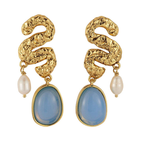 Trendy Women's Stainless Steel Earrings With Gold Snake Pattern And Gold Inlaid
