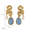 Trendy Women's Stainless Steel Earrings With Gold Snake Pattern And Gold Inlaid