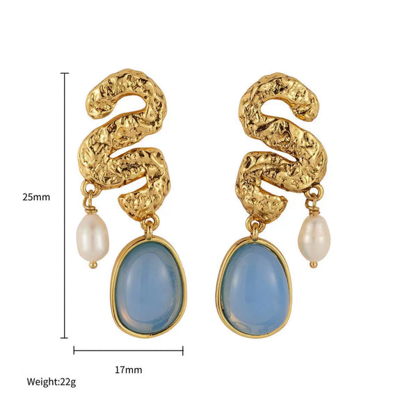 Trendy Women's Stainless Steel Earrings With Gold Snake Pattern And Gold Inlaid