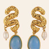 Trendy Women's Stainless Steel Earrings With Gold Snake Pattern And Gold Inlaid