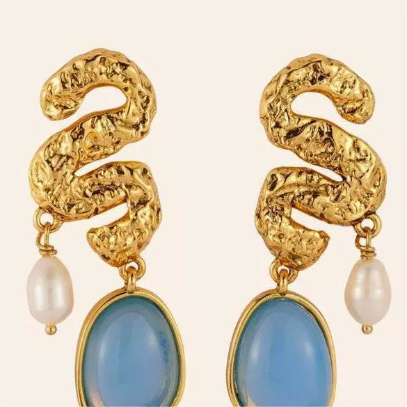 Trendy Women's Stainless Steel Earrings With Gold Snake Pattern And Gold Inlaid