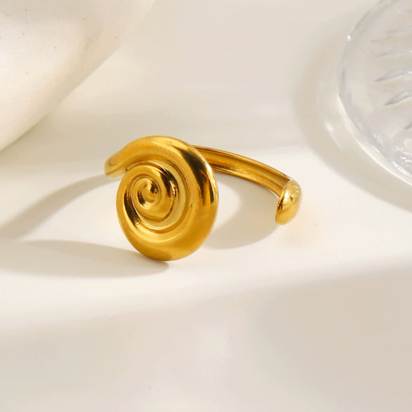 Trendy Women's Stainless Steel Rotating Thread Ring With Line Pattern Geometric Electroplated Fashion Jewelry