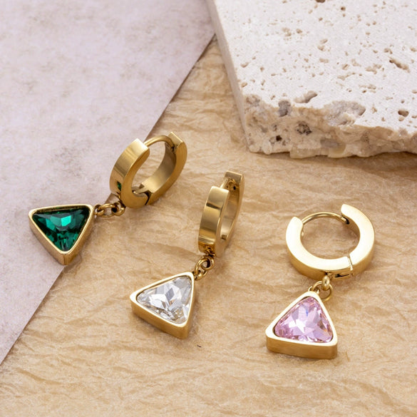 Triangular Zircon Titanium Steel Geometric Women's Earrings