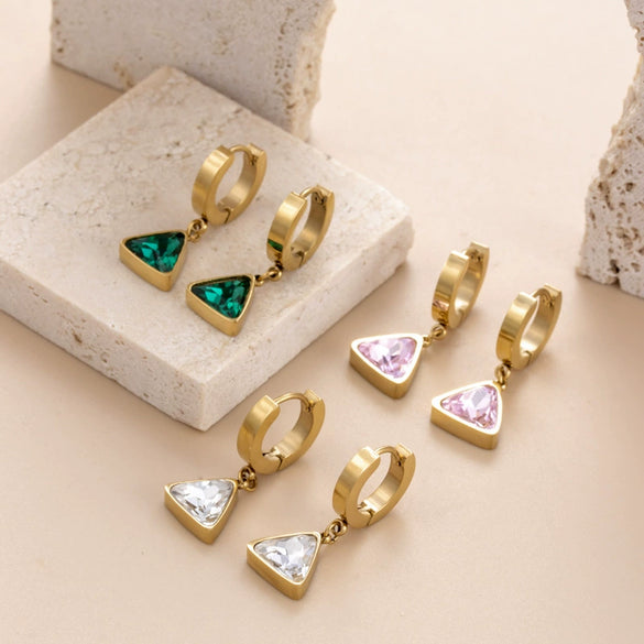 Triangular Zircon Titanium Steel Geometric Women's Earrings
