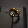 Trinket Neutral Titanium Steel Ring Electroplated Twocolor Black Gold Inlaid With Diamond Geometric Style